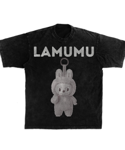 LAMUMU Oversized Acid Wash Unisex T-Shirt cu Print Distressed