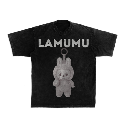 LAMUMU Oversized Acid Wash Unisex T-Shirt cu Print Distressed